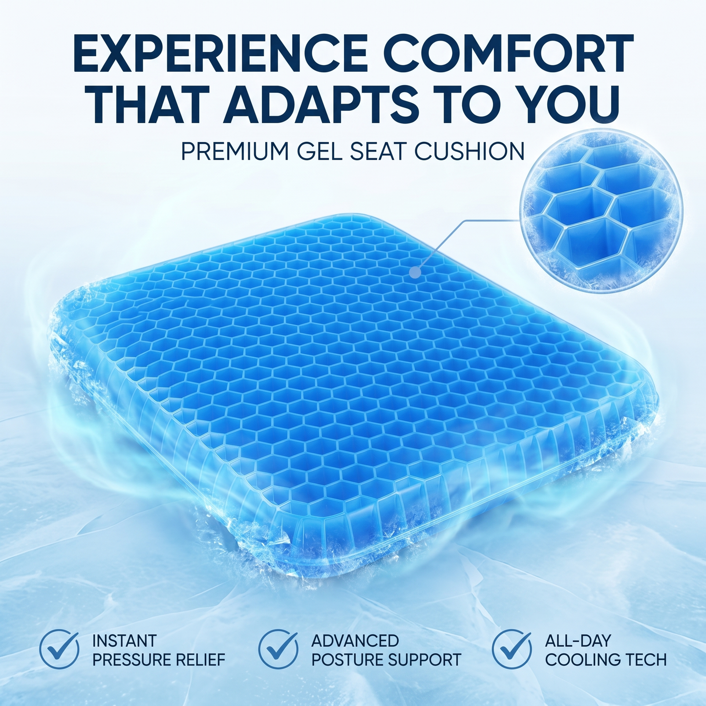Homyperts™ Cooling Gel Seat Cushion – Stay Cool & Breathable All Day for Office, Car & Home 🧊🌿 (≧◡≦)