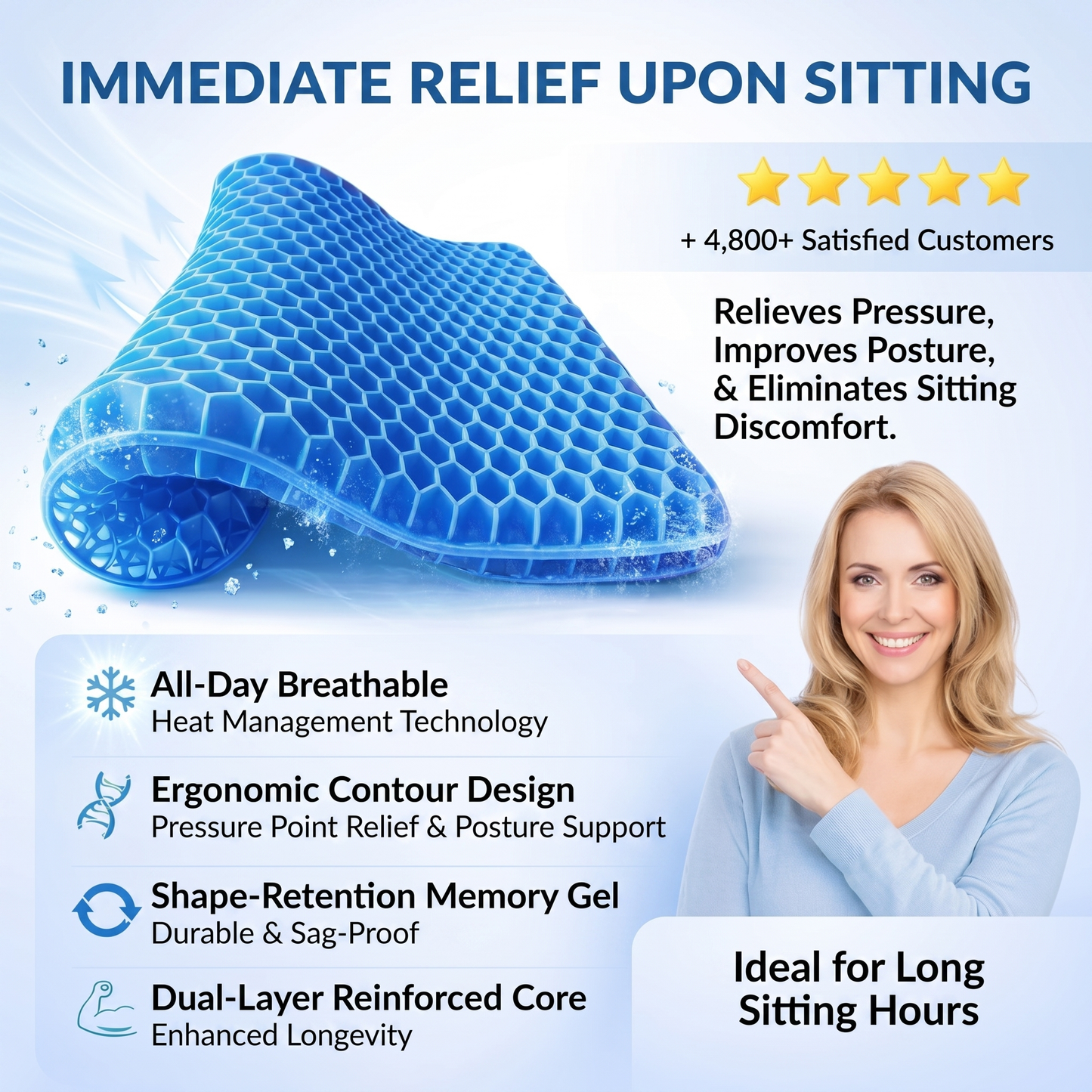 Homyperts™ Cooling Gel Seat Cushion – Stay Cool & Breathable All Day for Office, Car & Home 🧊🌿 (≧◡≦)